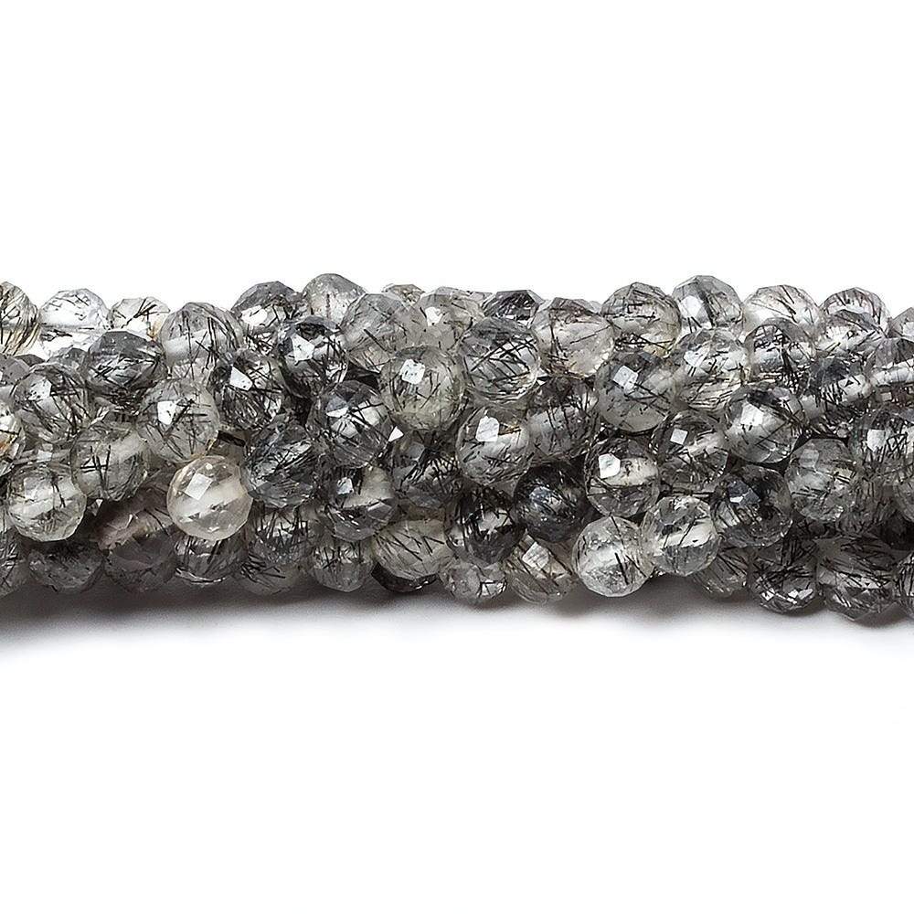 3.5mm Black Tourmalinated faceted round beads 13 inch 87 pieces