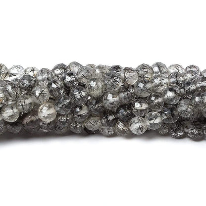 3.5mm Black Tourmalinated faceted round beads 13 inch 87 pieces