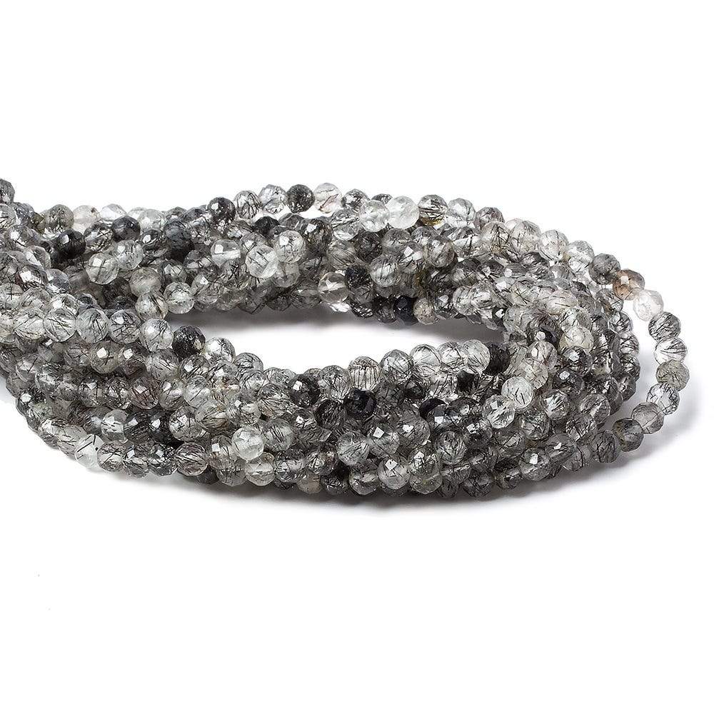 3.5mm Black Tourmalinated faceted round beads 13 inch 87 pieces