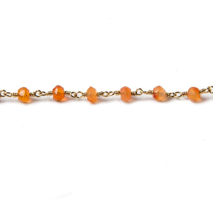 3.5mm Carnelian faceted rondelle Gold plated Chain by the foot 39 pieces