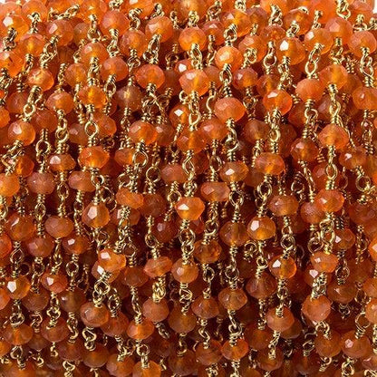 3.5mm Carnelian faceted rondelle Gold plated Chain by the foot 39 pieces