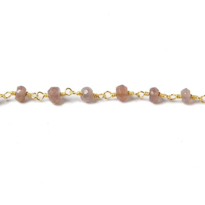 3.5mm Chocolate Moonstone faceted rondelle Gold plated Chain by the foot 37pcs