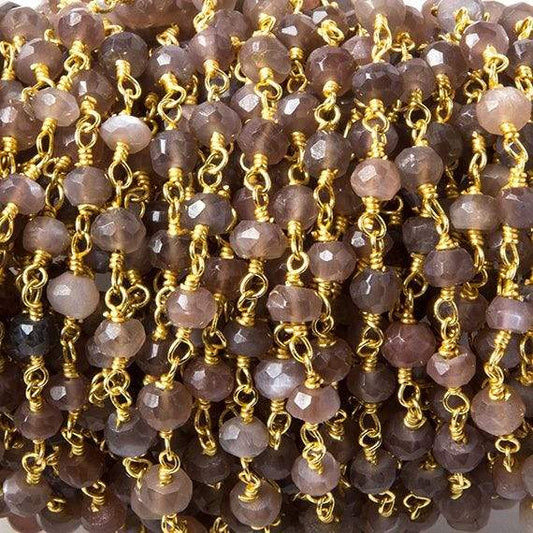 3.5mm Chocolate Moonstone faceted rondelle Gold plated Chain by the foot 37pcs