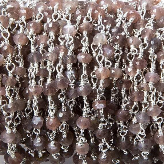 3.5mm Chocolate Moonstone faceted rondelle Silver plated Chain by the foot 37pcs