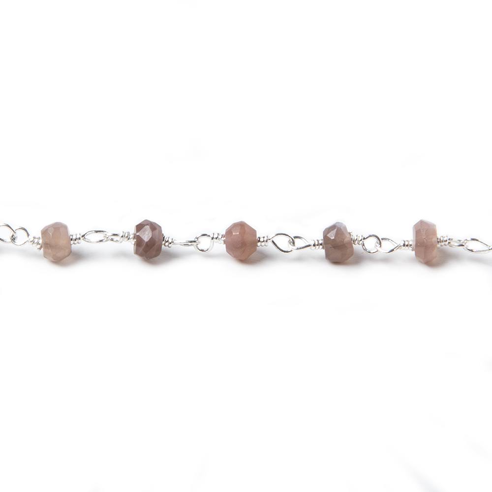 3.5mm Chocolate Moonstone faceted rondelle Silver plated Chain by the foot 37pcs