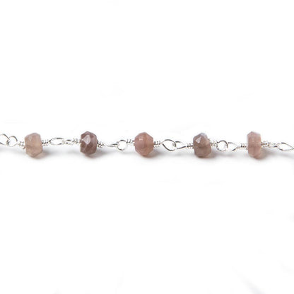 3.5mm Chocolate Moonstone faceted rondelle Silver plated Chain by the foot 37pcs