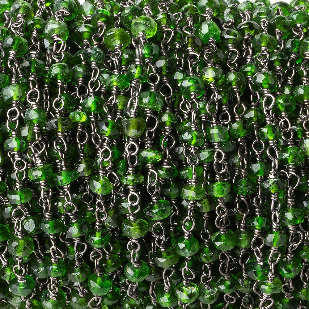 3.5mm Chrome Tourmaline faceted rondelle Black Gold .925 Chain by the foot