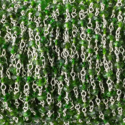 3.5mm Chrome Tourmaline faceted rondelle Silver .925 Chain by the foot