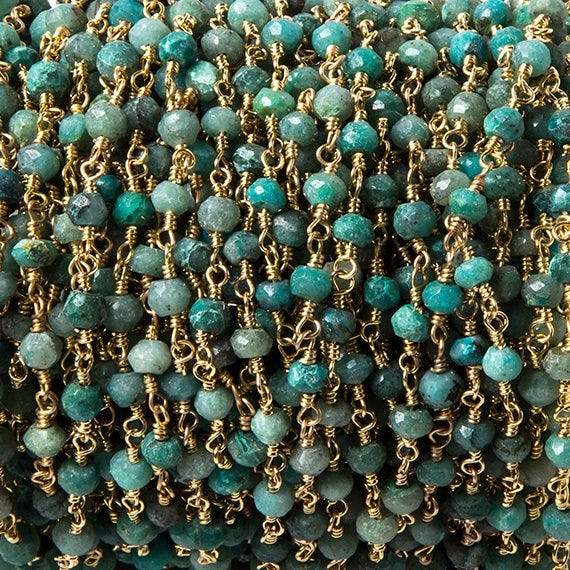3.5mm Chrysocolla faceted rondelle Gold plated Chain by the foot 39 pieces