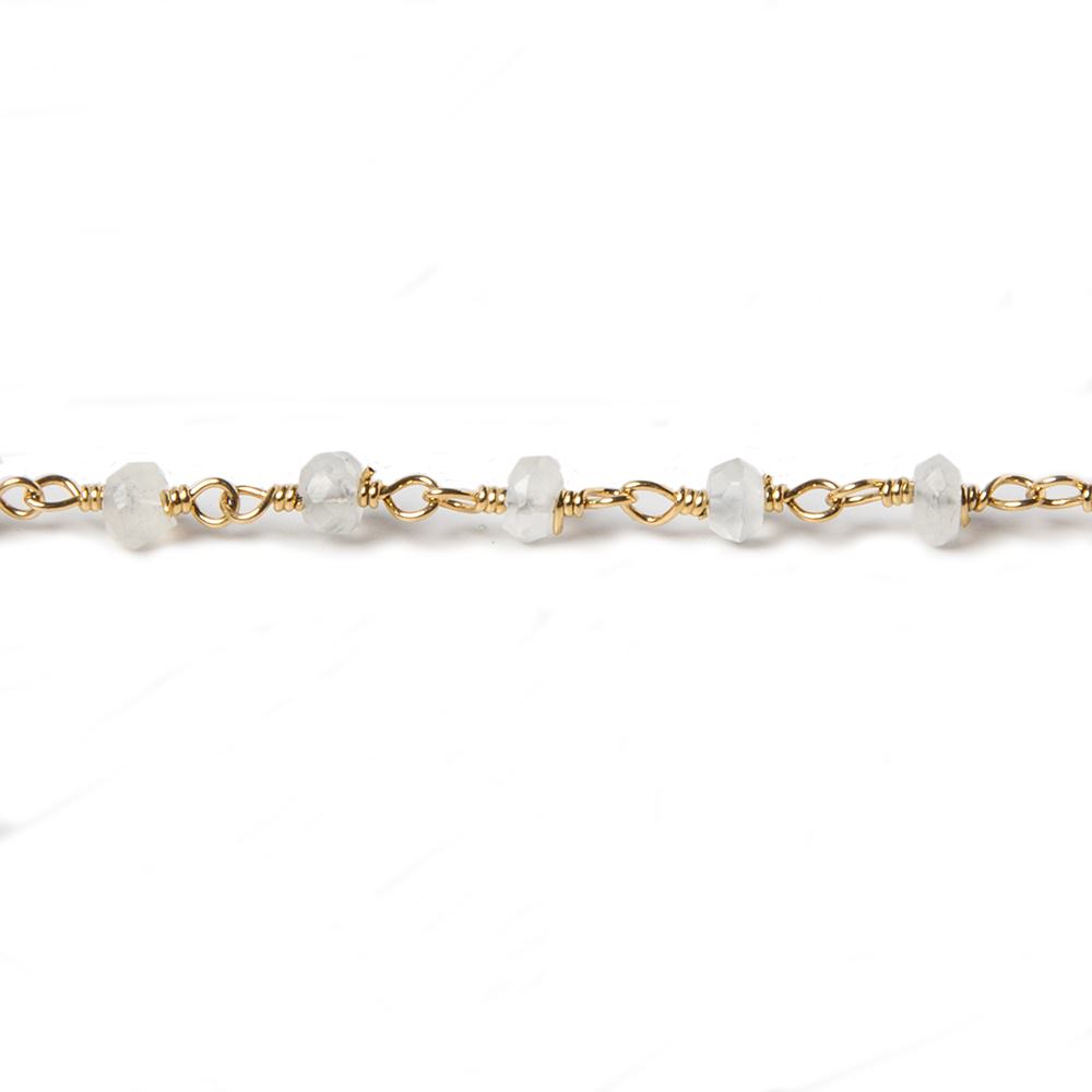 3.5mm Cream Moonstone faceted rondelle Gold plated Chain by the foot 39 pcs