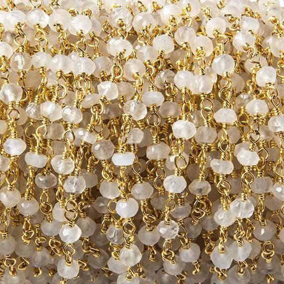3.5mm Cream Moonstone faceted rondelle Gold plated Chain by the foot 39 pcs