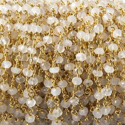 3.5mm Cream Moonstone faceted rondelle Gold plated Chain by the foot 39 pcs