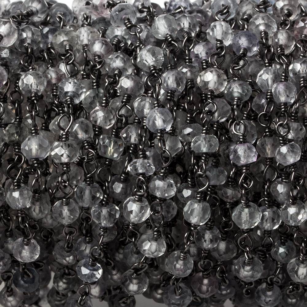 3.5mm Crystal Quartz faceted rondelle Black Gold Chain by the foot 36 pieces