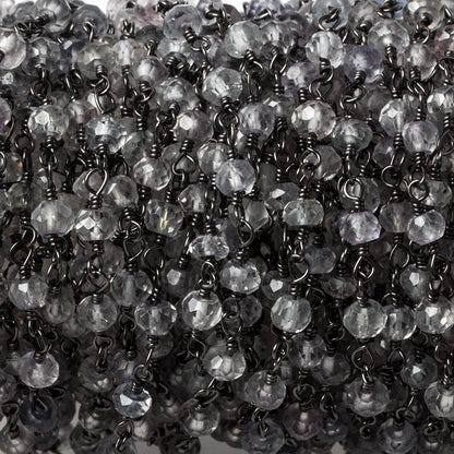 3.5mm Crystal Quartz faceted rondelle Black Gold Chain by the foot 36 pieces