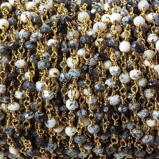 3.5mm Dendritic Opal faceted rondelle Gold plated Chain by the foot 39 pieces