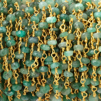 3.5mm Emerald Faceted Rondelle Beads on Vermeil Chain