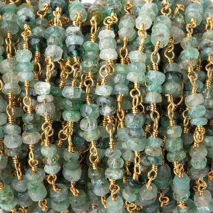 3.5mm Emerald Faceted Rondelle Trio Vermeil Chain by the Foot 78 beads
