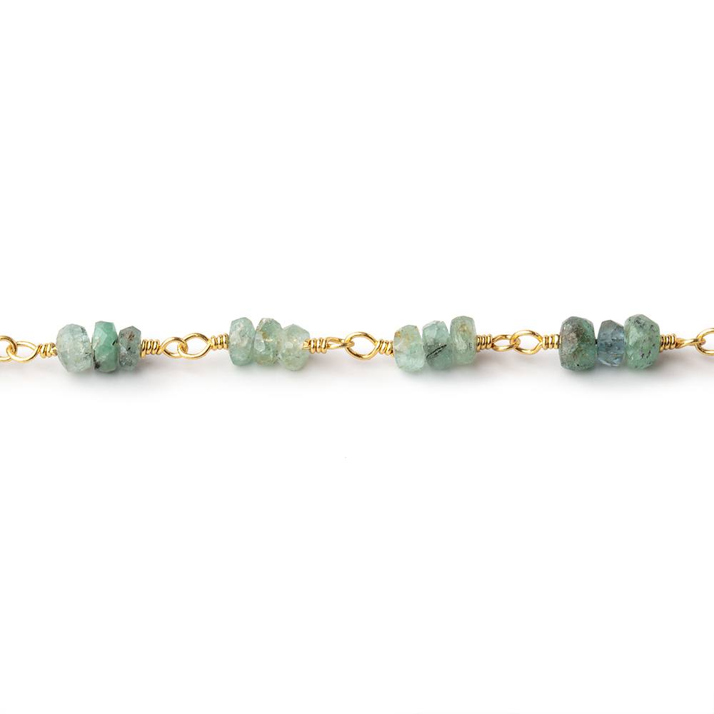 3.5mm Emerald Faceted Rondelle Trio Vermeil Chain by the Foot 78 beads