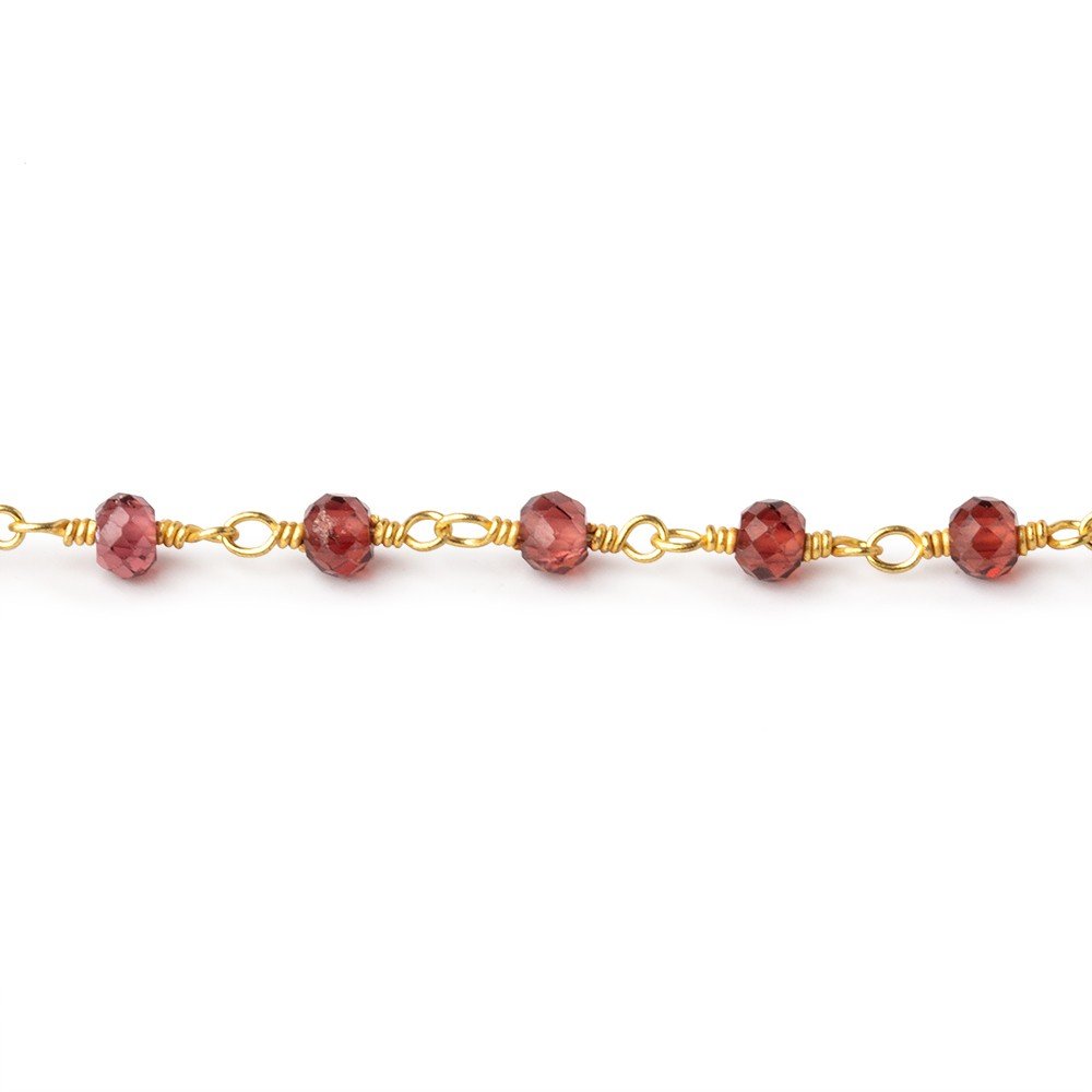 3.5mm Garnet Micro Faceted Rondelles on Gold Plated Chain