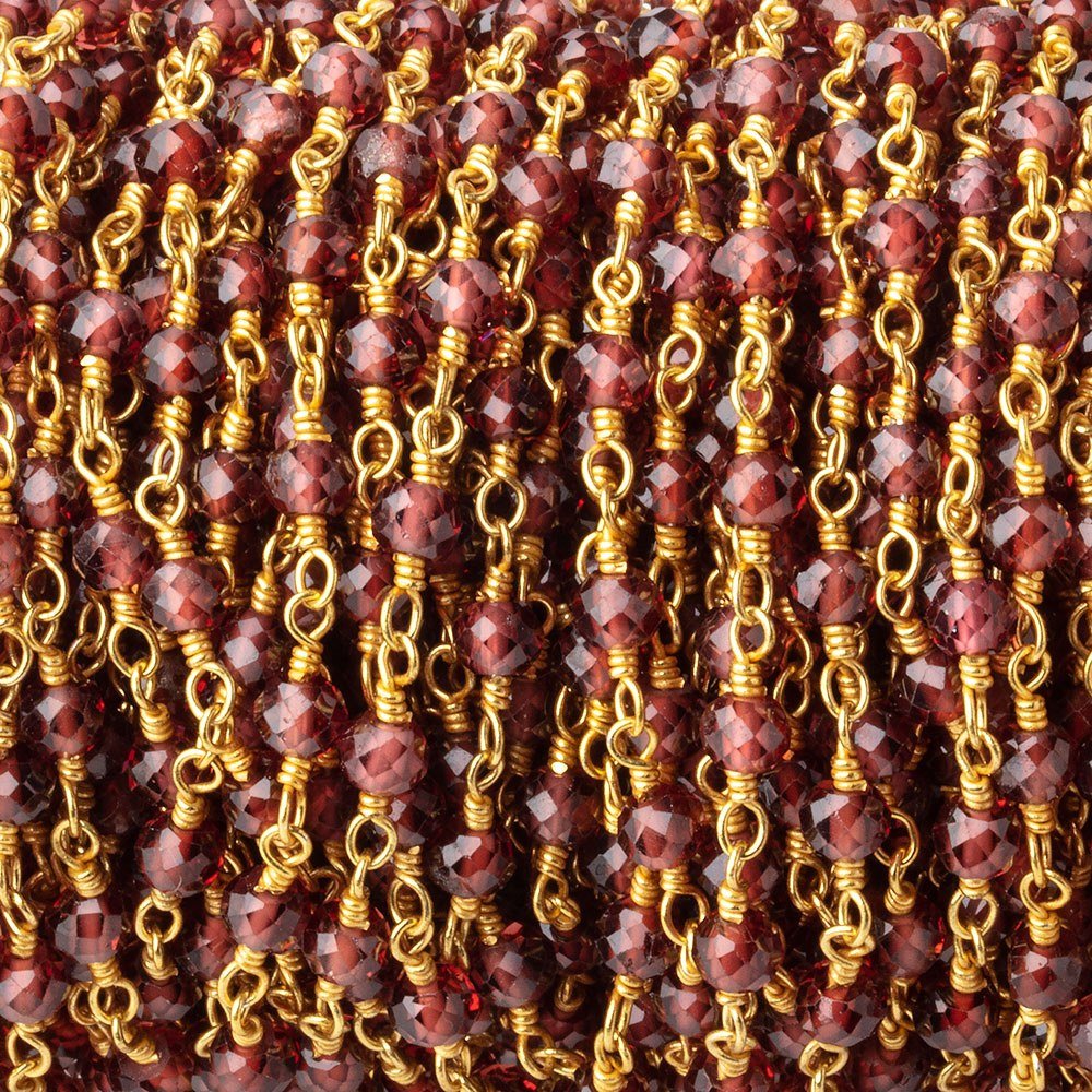 3.5mm Garnet Micro Faceted Rondelles on Gold Plated Chain