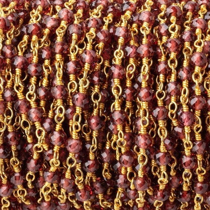 3.5mm Garnet Micro Faceted Rondelles on Gold Plated Chain
