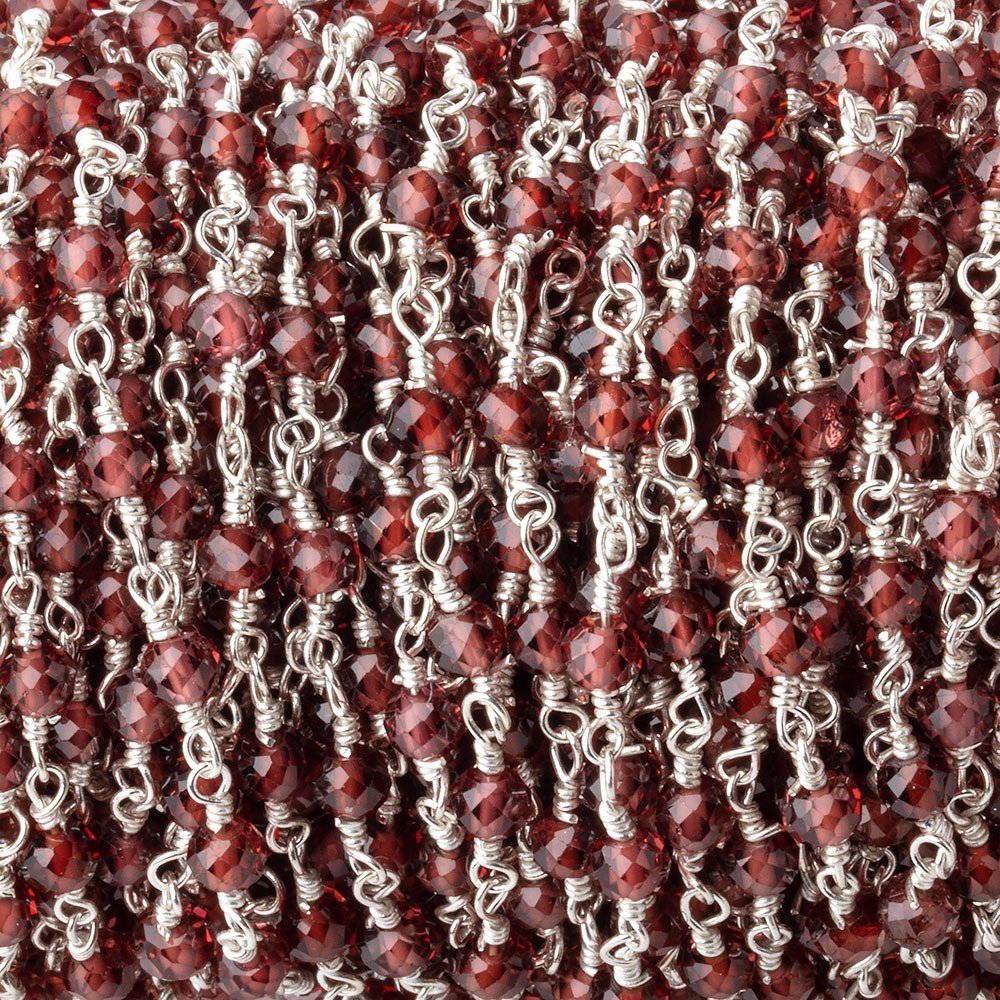 3.5mm Garnet Micro Faceted Rondelles on Silver Plated Chain
