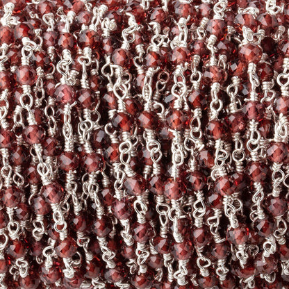 3.5mm Garnet Micro Faceted Rondelles on Silver Plated Chain