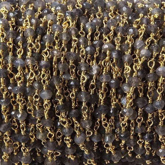 3.5mm Grey Moonstone faceted rondelle Gold plated Chain by the foot 39 pcs