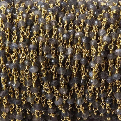 3.5mm Grey Moonstone faceted rondelle Gold plated Chain by the foot 39 pcs