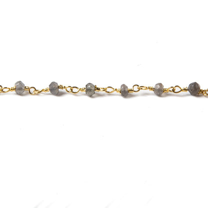 3.5mm Grey Moonstone faceted rondelle Gold plated Chain by the foot 39 pcs