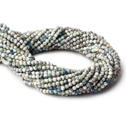 3.5mm K2 Azurite Granite "K2 Jasper" micro faceted rounds 12.5 inch 97 beads