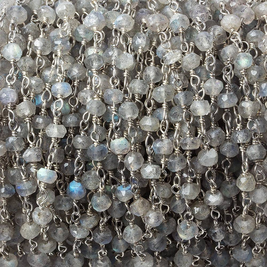 3.5-4mm Labradorite faceted rondelle .925 Silver Chain by the foot