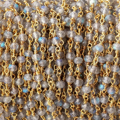 3.5mm Labradorite Micro Faceted Rondelles on Vermeil Chain by the Foot 38pcs