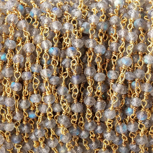3.5mm Labradorite Micro Faceted Rondelles on Vermeil Chain by the Foot 38pcs