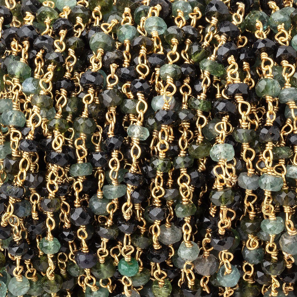 3.5mm Multi Color Tourmaline Faceted Rondelle Beads on Vermeil Chain