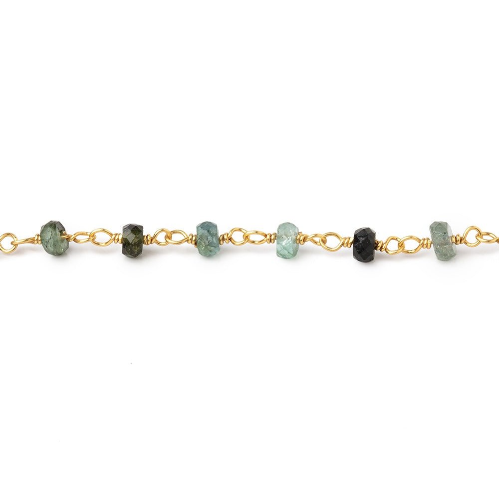 3.5mm Multi Color Tourmaline Faceted Rondelle Beads on Vermeil Chain