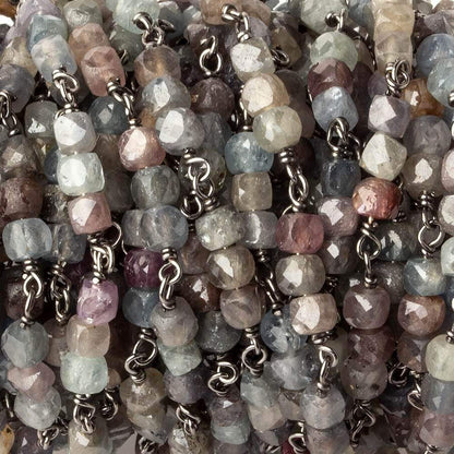 3.5mm Multi Color Umba Sapphire faceted cube Black Gold plated Silver .925 Chain by the foot