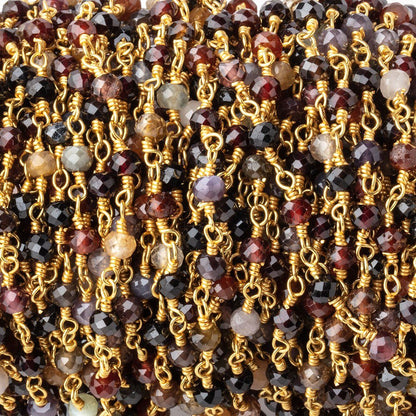 3.5mm Multi Gem Micro Faceted Rondelles on Gold Plated Chain