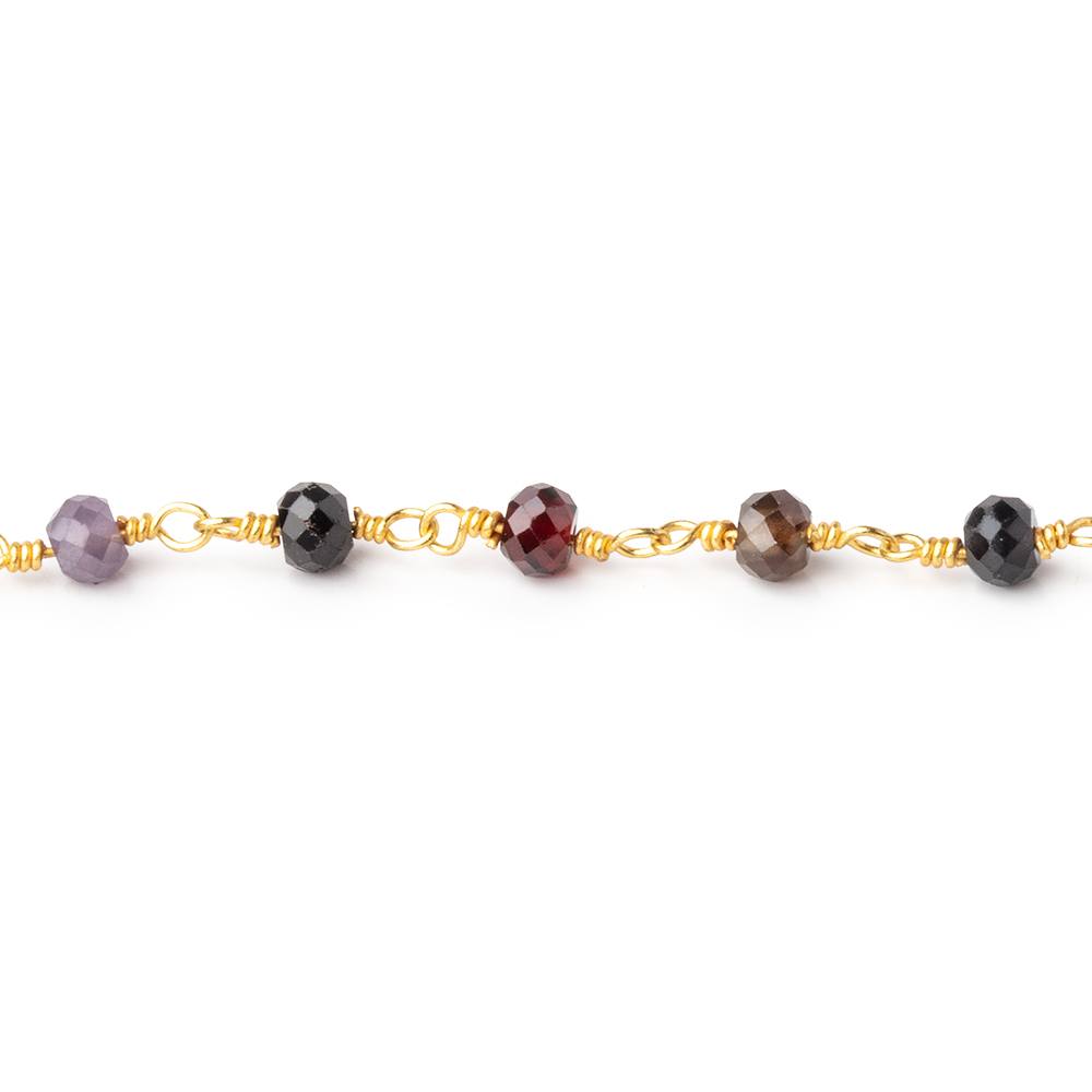 3.5mm Multi Gem Micro Faceted Rondelles on Gold Plated Chain
