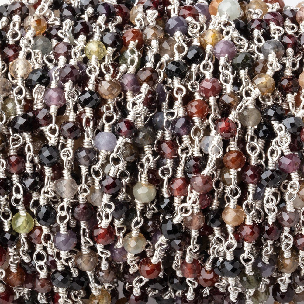 3.5mm Multi Gem Micro Faceted Rondelles on Silver Plated Chain