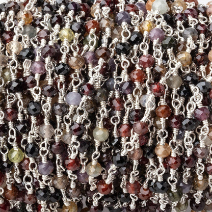 3.5mm Multi Gem Micro Faceted Rondelles on Silver Plated Chain