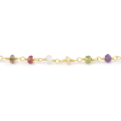 3.5mm Multi Gemstone Faceted Rondelles on Gold Plated Chain