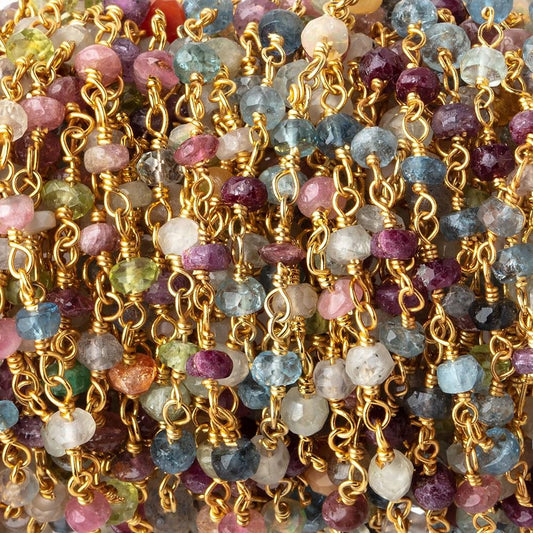3.5mm Multi Gemstone Faceted Rondelles on Vermeil Chain