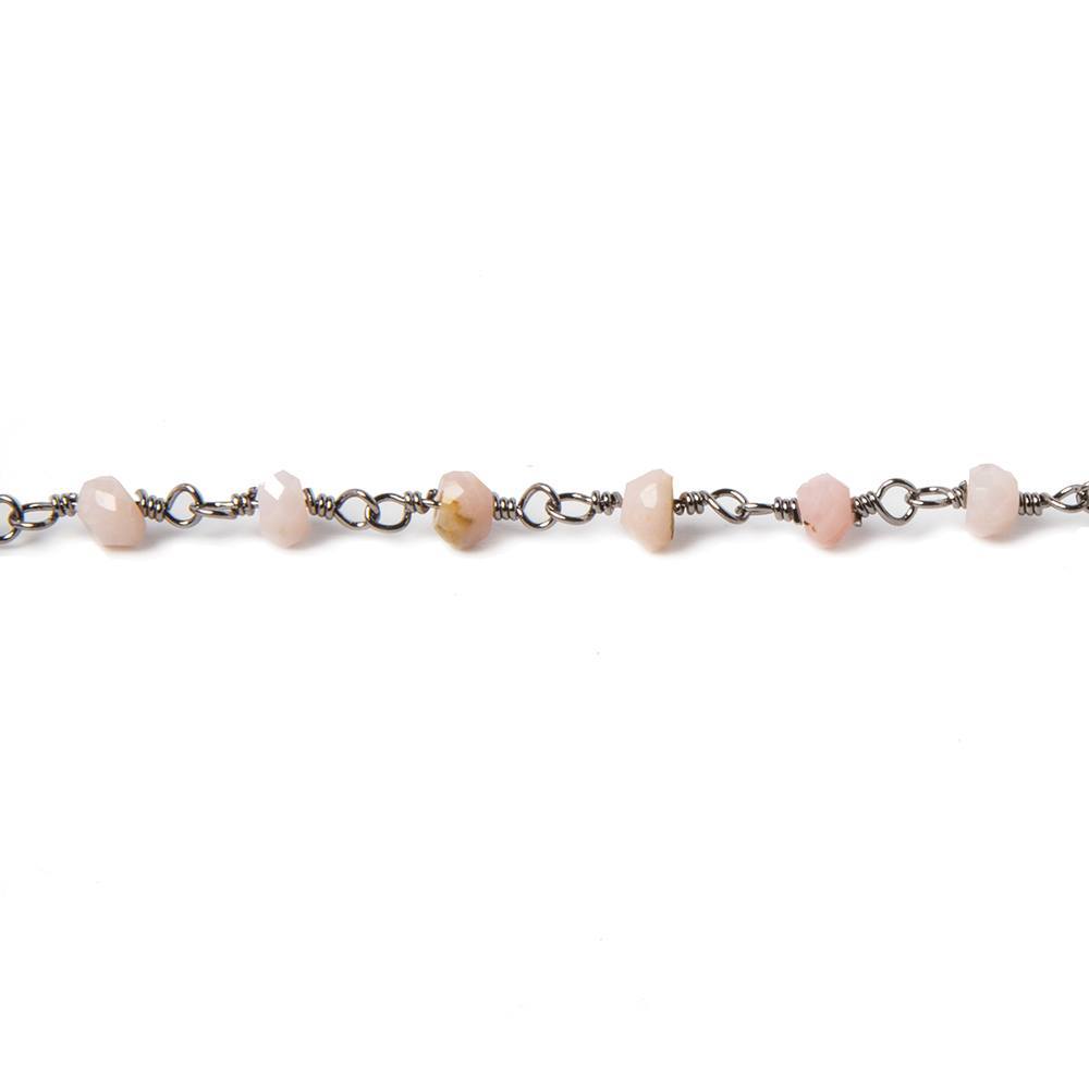 3.5mm Pink Peruvian Opal faceted rondelle Black Gold Chain by the foot 39 pcs