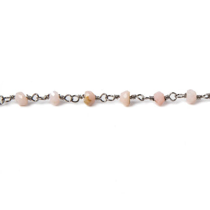 3.5mm Pink Peruvian Opal faceted rondelle Black Gold Chain by the foot 39 pcs