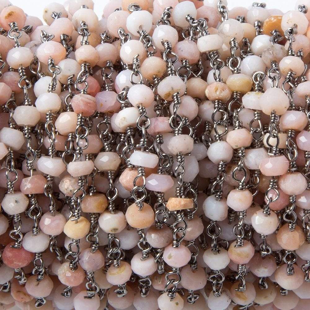 3.5mm Pink Peruvian Opal faceted rondelle Black Gold Chain by the foot 39 pcs