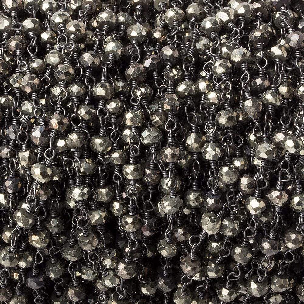 3.5mm Pyrite faceted rondelle Black Gold plated Chain by the foot