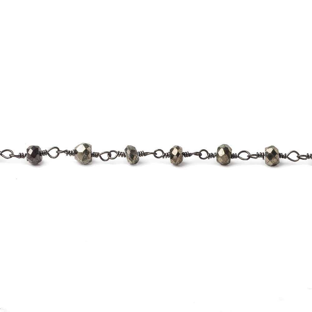 3.5mm Pyrite faceted rondelle Black Gold plated Chain by the foot