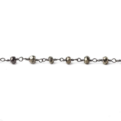 3.5mm Pyrite faceted rondelle Black Gold plated Chain by the foot