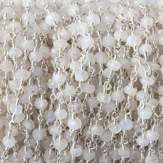 3.5mm Rainbow Moonstone faceted rondelle Silver Plated Chain by the foot 35 pieces